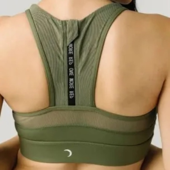 ZYIA active all star bra zip up back mesh olive green women’s size large - Picture 2 of 9